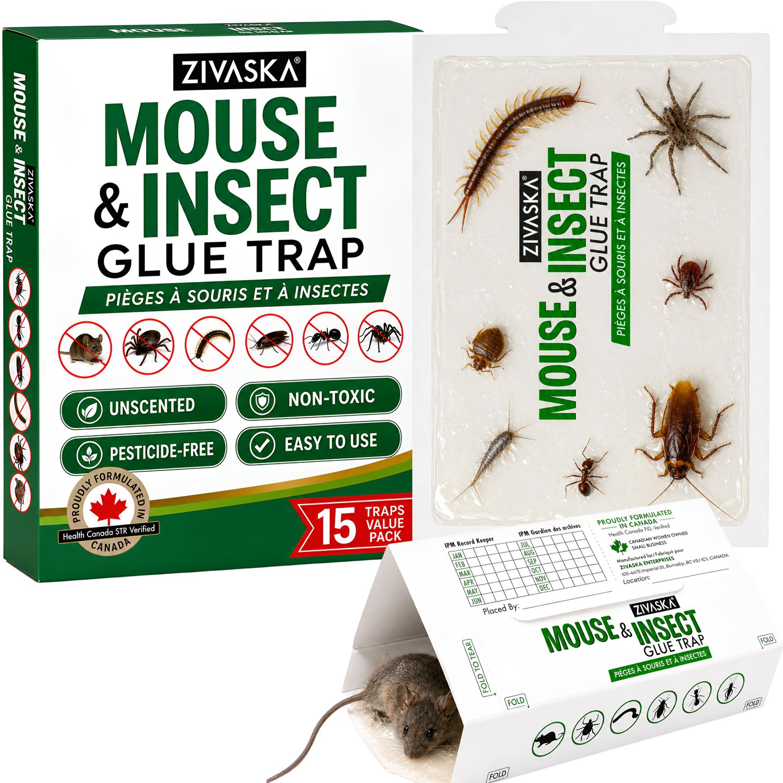 Mouse Traps & Bed Bug Sticky Traps, 15 Pack Glue Boards for Mice, Insects, Silverfish, Maple Bugs, Cockroaches, Spiders & Crawling Insects, 30% Extra Glue, Unscented, Flat or Tunnel