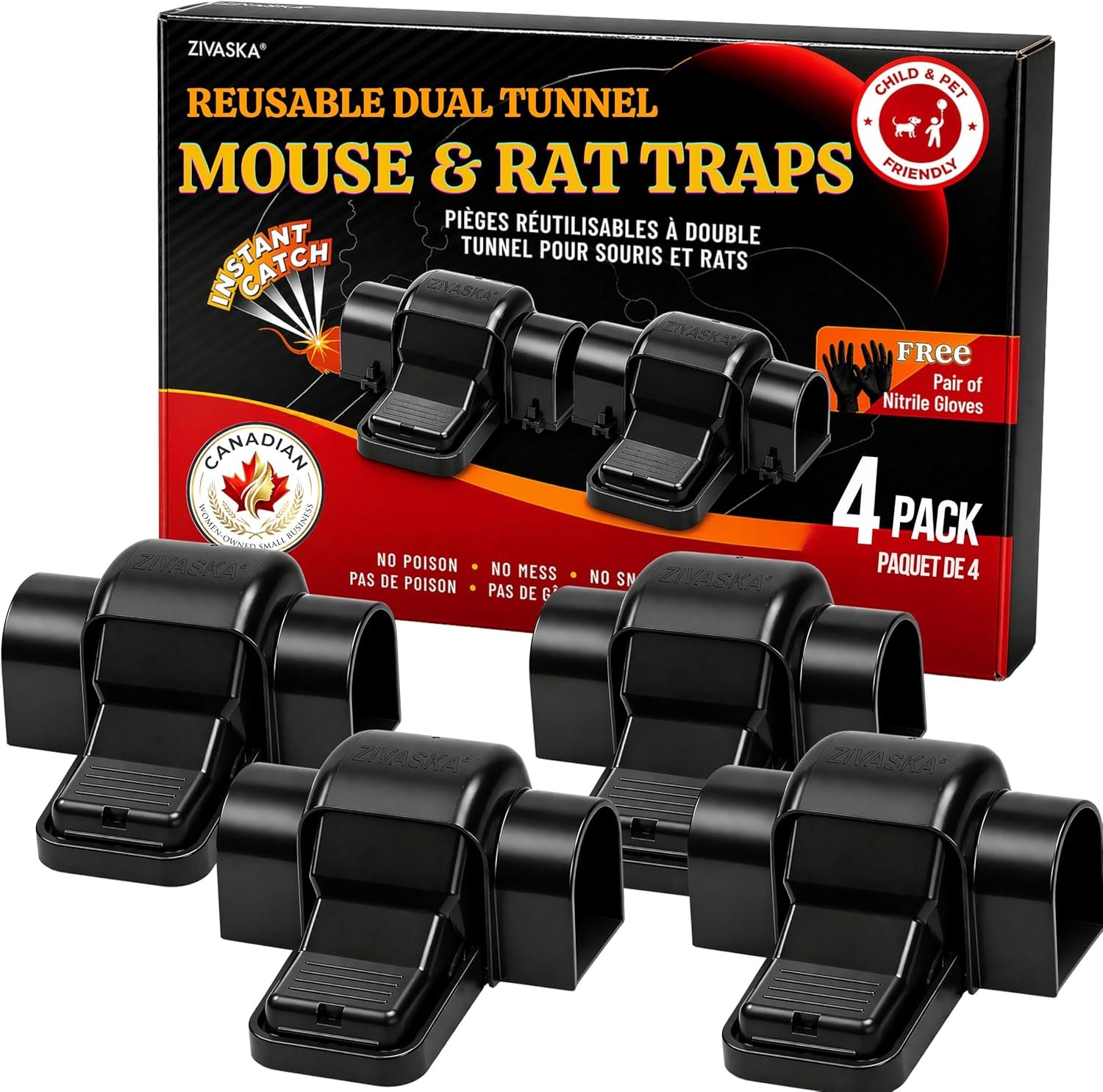 ZIVASKA reusable rat traps, pack of four